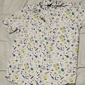 The Children's Place White and Green Button Down Shirt with Whimsical Print